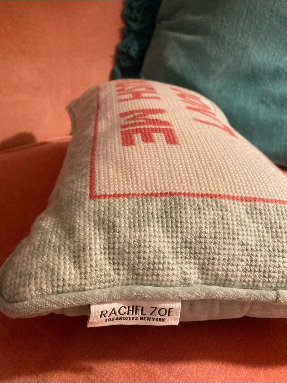 Rachel Zoe Coral Text 'DON'T RUSH ME' Lumbar Pillow on Cream